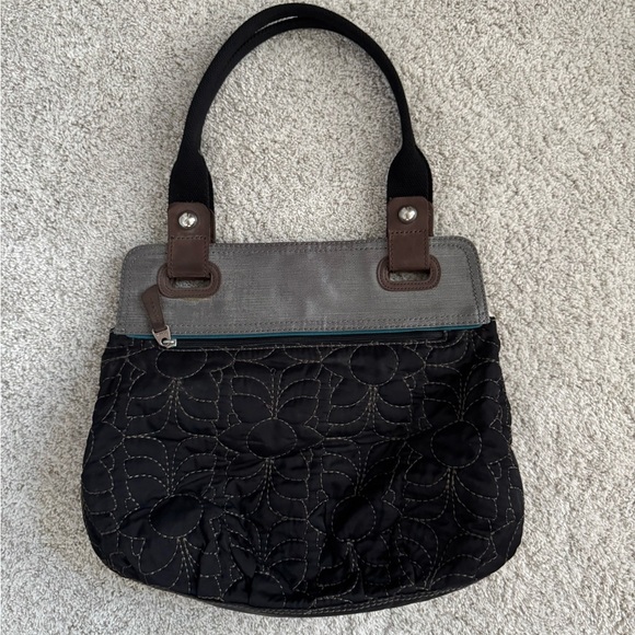 Fossil Black and Gray Fabric Quilted Key-Per Shoulder Bag Purse - Picture 4 of 8